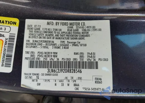 2013 Lincoln Mkz из США, поврежденный, VIN 3LN6L2J92DR828546